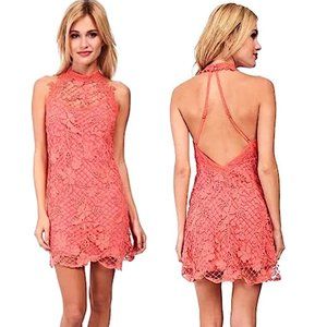 NEW Free People SnowDrop Trapeze Halter Mini Dress w/Crochet Lace SMALL